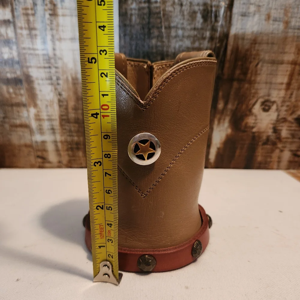 Vtg Leather Boot Cowhide Concho Western Beer Can Bottle Holder Koozie Set Pair - Picture 15 of 16